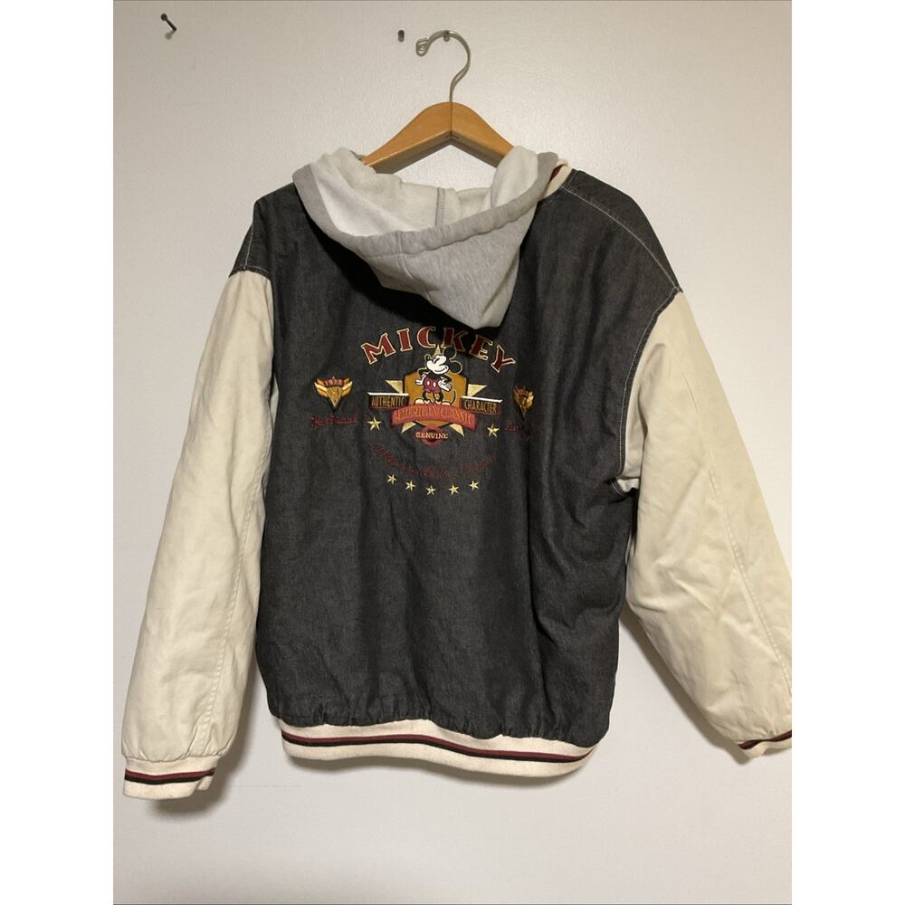 Vintage Disney Store Mickey Mouse Denim Khaki Letterman Varsity Jacket Size L - Picture 3 of 5